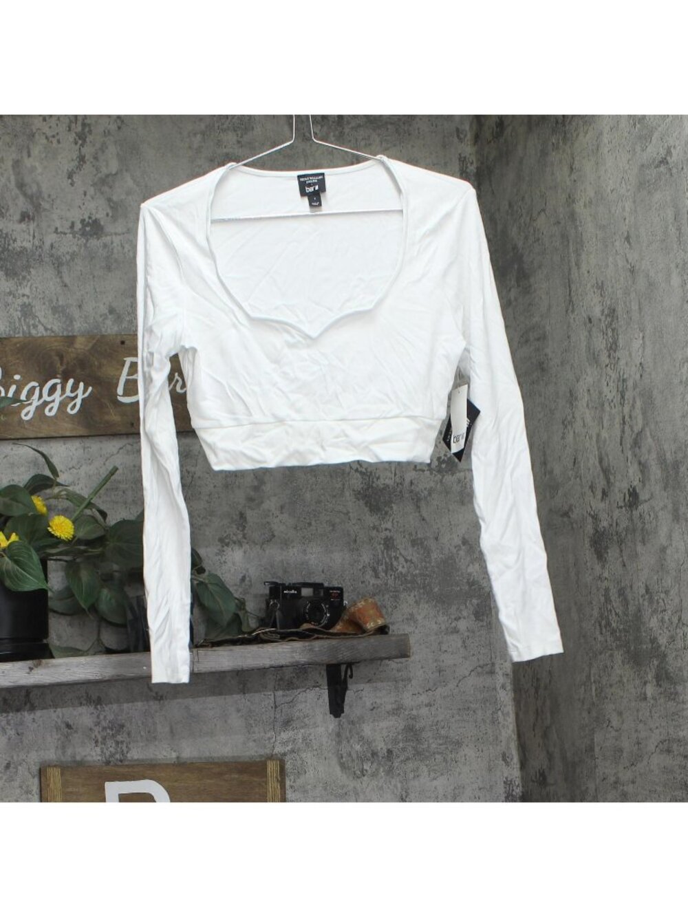 Bar III x Nicole Williams English Knit Cropped Long-Sleeve Top Bright White S
